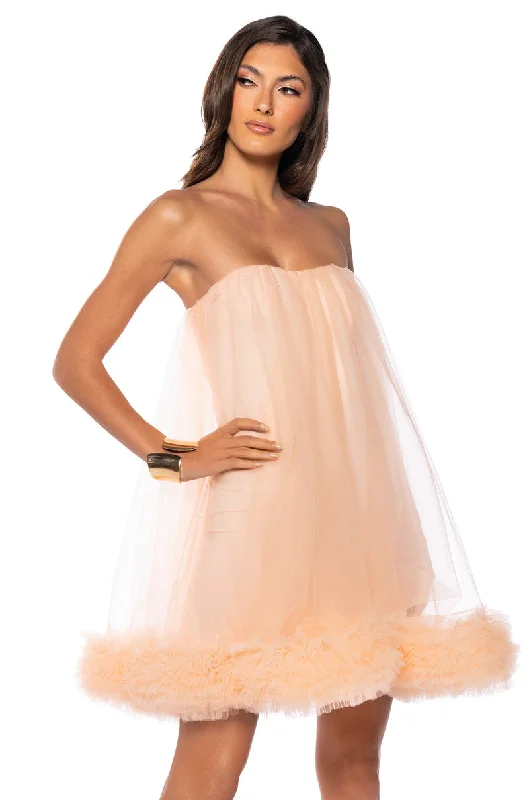 Cozy Street Style FAIRY LIKE RUFFLED TRIM STRAPLESS DRESS