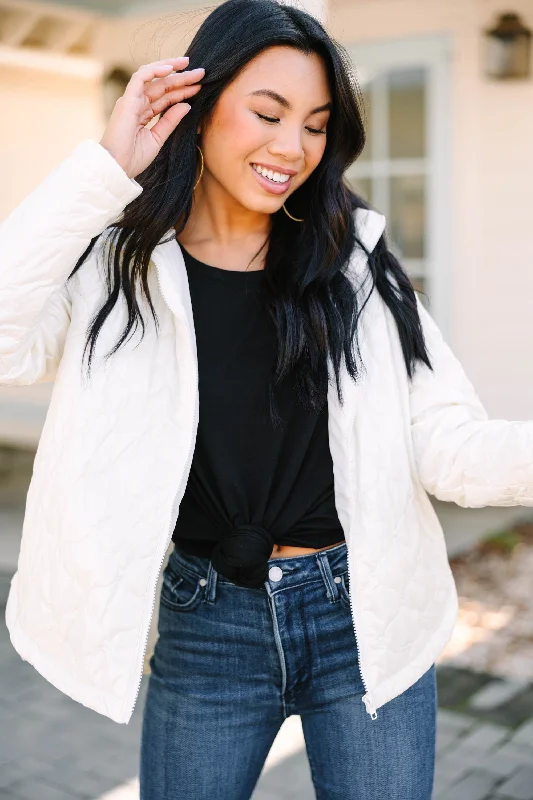 Comfortable Sweaters Stay By Your Side Snowflake White Quilted Jacket