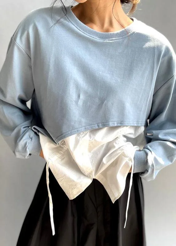 Elegant Wear Elegant Blue O-Neck Patchwork Asymmetrical Design Fall Sweatshirts Top