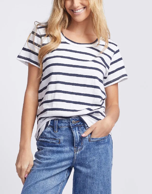 Trendy Layers Original Round Neck T-Shirt - Navy/White Stripe