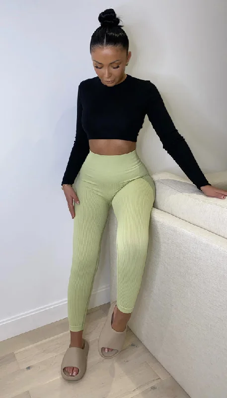 Cozy Street Style Exclusive High Waisted Ribbed Gym Fitness Leggings