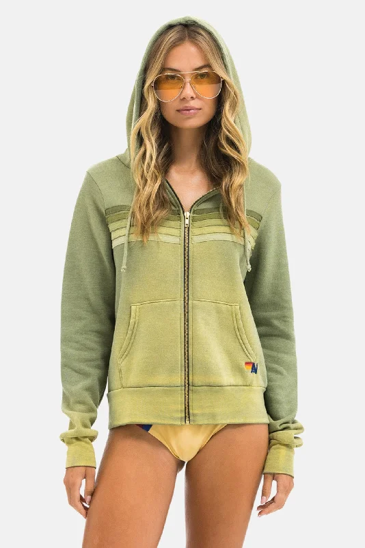 Effortless Dressing 5 Stripe Zip Hoodie Faded Army