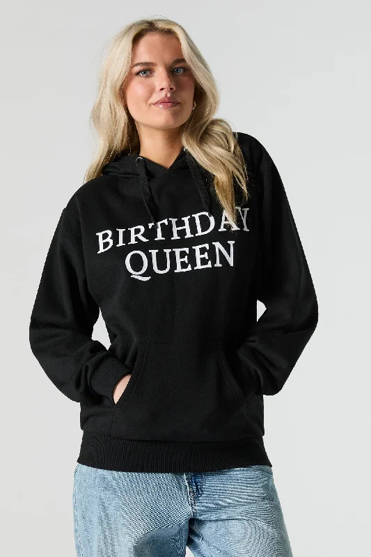 Sporty Comfort Birthday Queen Graphic Fleece Hoodie