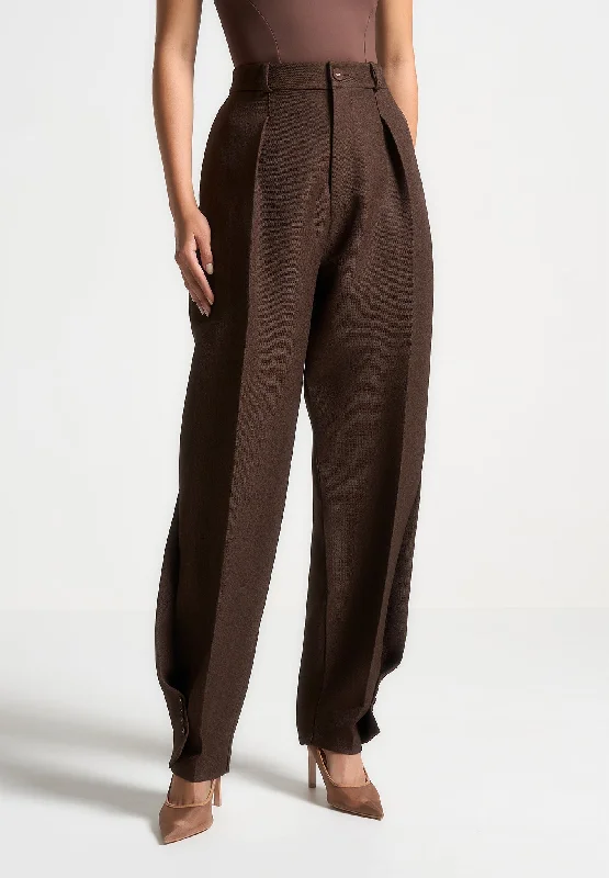 Cozy Street Style Twist Leg Tailored Trousers - Brown