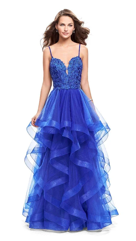 Cozy Apparel La Femme - 25857 Beaded Lace Deep Sweetheart A-line Dress