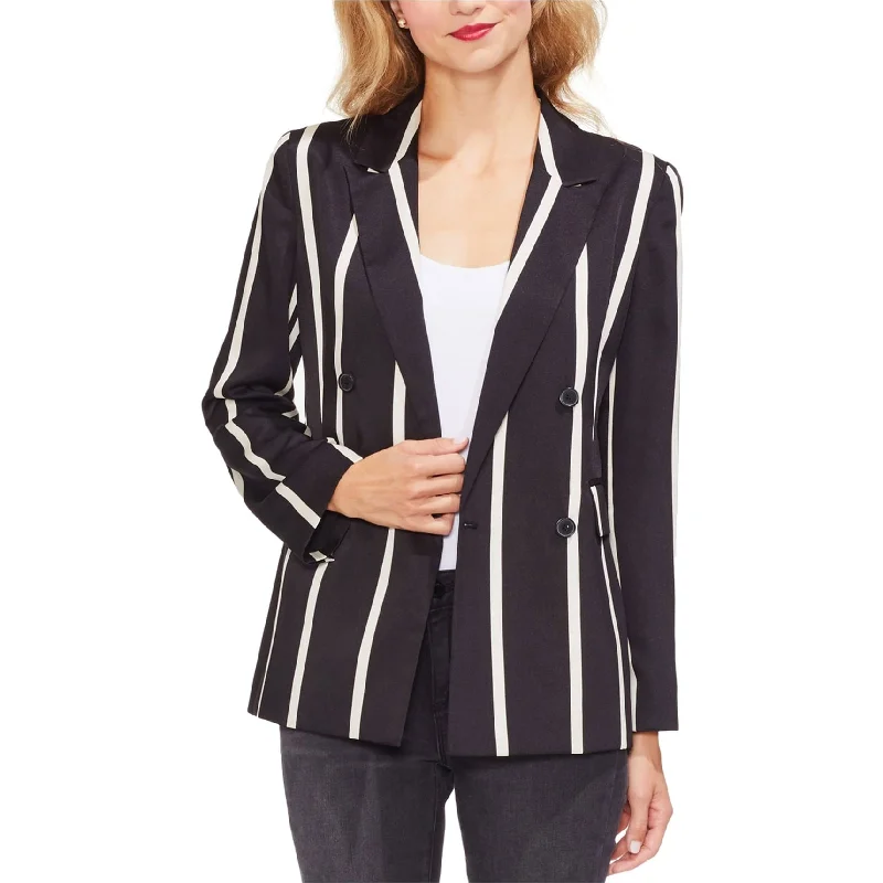 Light Fit Vince Camuto Womens Dramatic Stripe Double Breasted Blazer Jacket, Black, 2