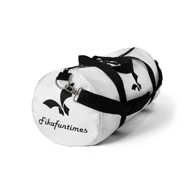 Comfortable Chic Lightweight Fikafuntimes Black Logo Print Duffel Bag
