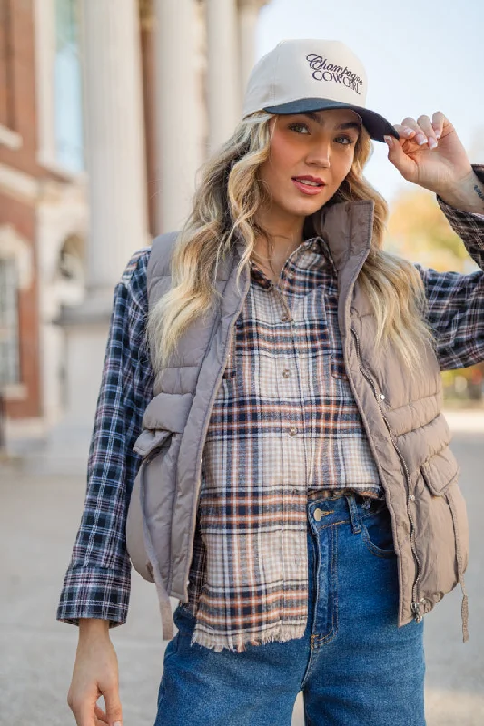 Classic Comfort Won Me Over Mushroom Oversized Puffer Vest SALE