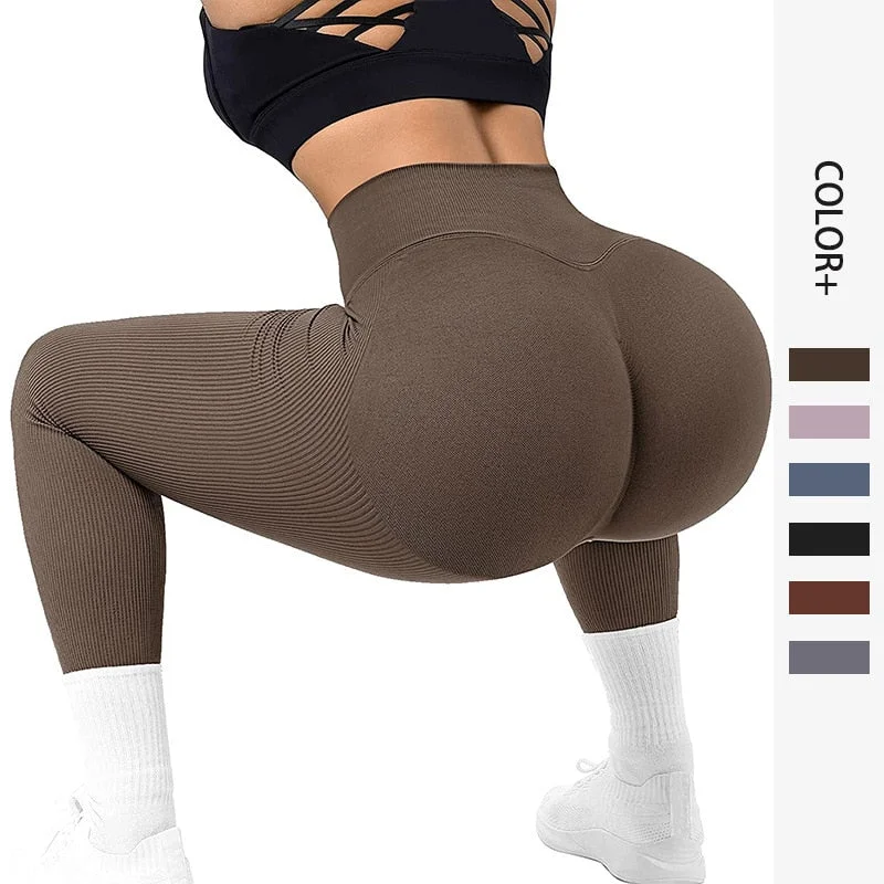Relaxed Fashion Push Up Leggings Women's Yoga Pants Ribbed Seamless Leggings GYM High Waist Pants Hip Lift Tights Sports Leggings For Women