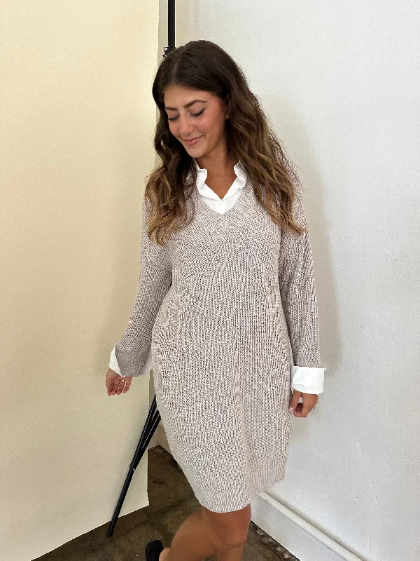 Casual Comfort Wear Needii Faith Grey Knit Collared Mini Dress