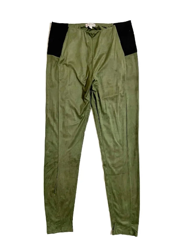 Effortless Outfits Women's Felia Faux Suede Leggings In Olive Green