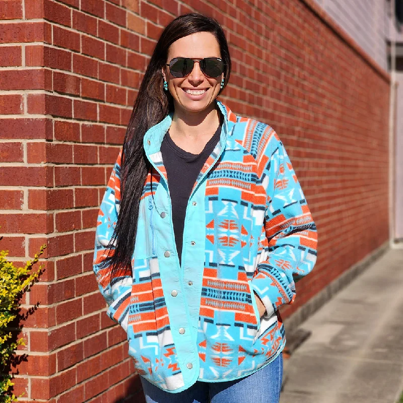Cozy Outerwear Blue B Aztec Fleece Print Jacket