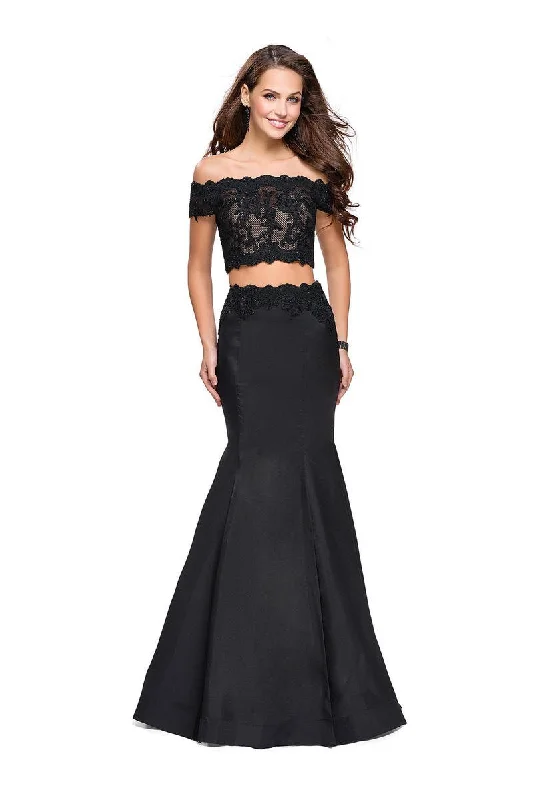 Comfortable Jackets La Femme - 25583 Two Piece Off-Shoulder Mikado Gown
