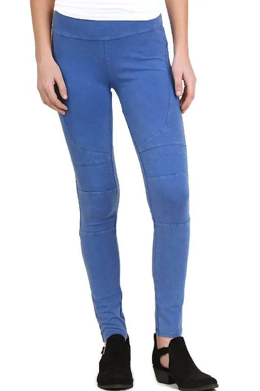Cozy Street Style Washed Moto Jeggings In Blue