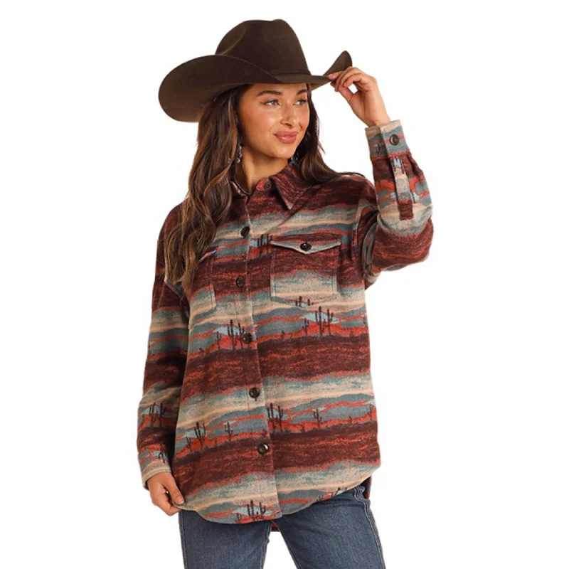 Comfortable Tops Rock & Roll Women's Scenery Jacquard Shacket