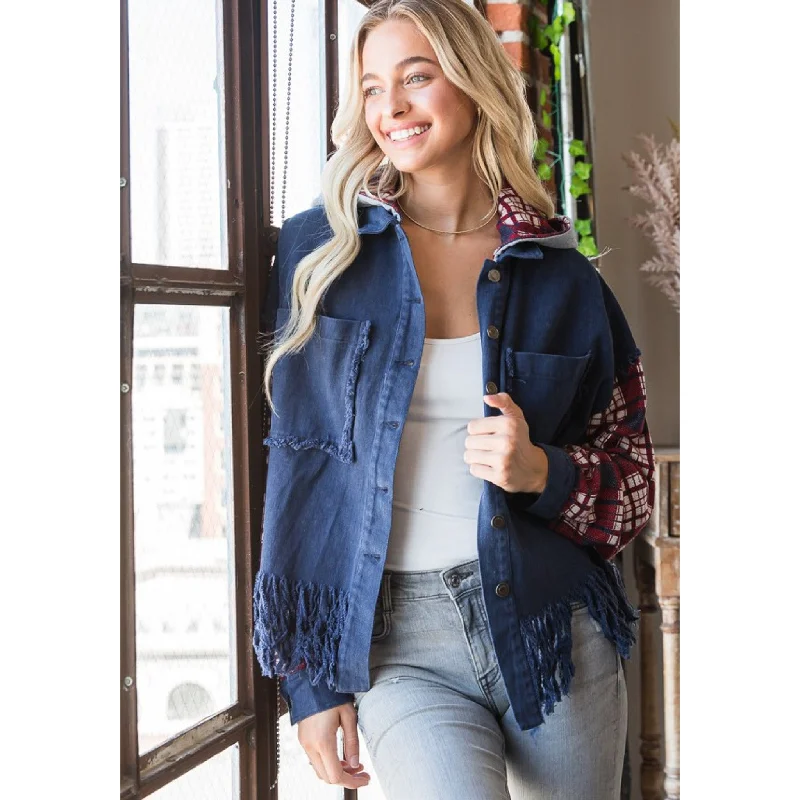 Timeless Style Oli & Hali Plaid Sleeve Fray Jacket