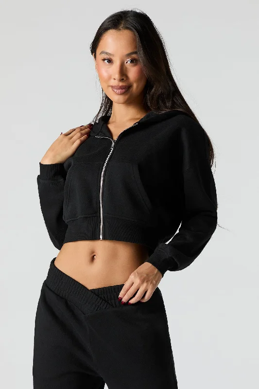 Cozy Chic Wear Zip-Up Cropped Fleece Hoodie