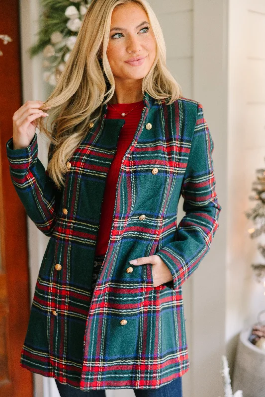 Cozy Apparel City Streets Emerald Green Plaid Coat
