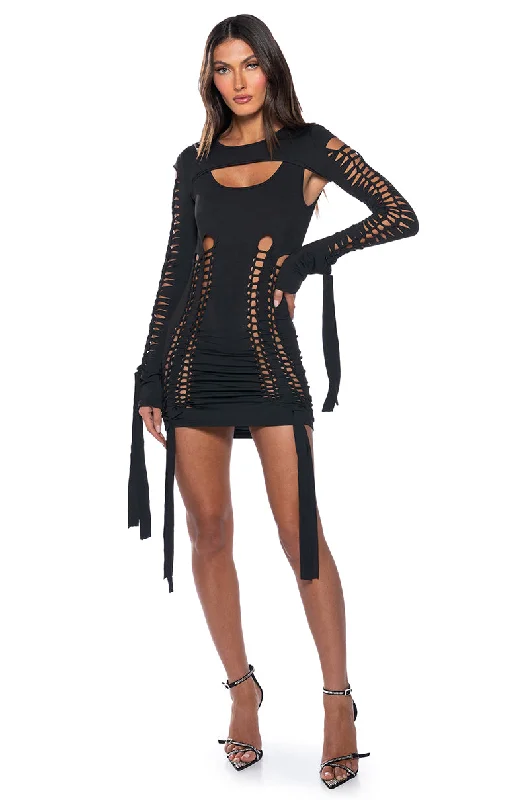 Elegant Wear WORST BEHAVIOR DISTRESSED MINI DRESS