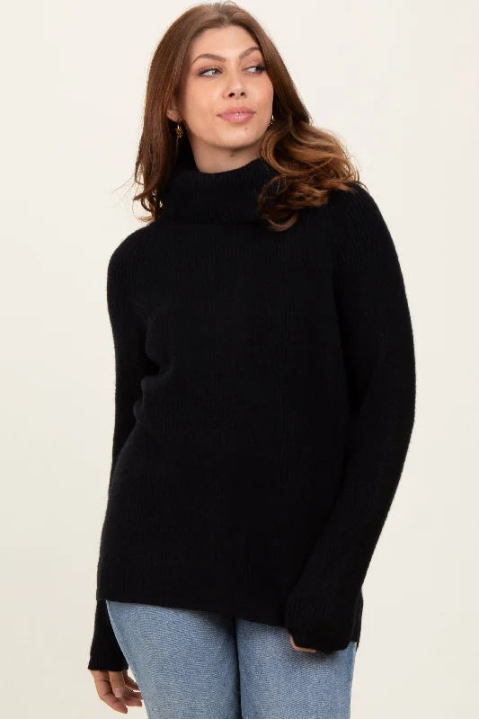 Comfortable Fashion Looks Black Basic Ribbed Turtle Neck Sweater
