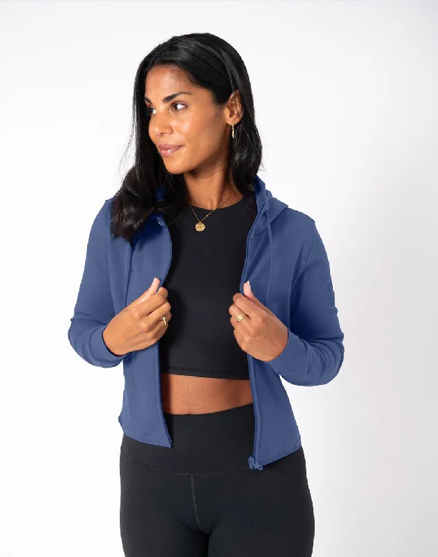 Soft Looks Chill Zip Crop Hoodie in Thunder Blue