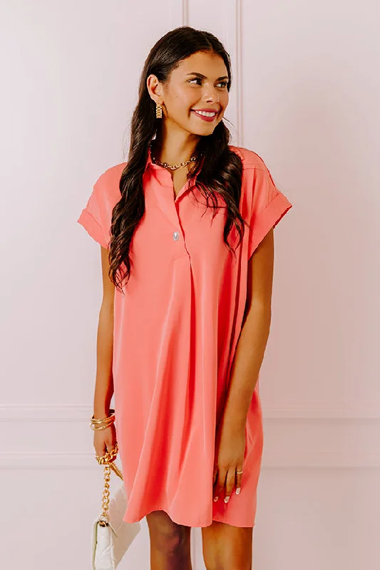 Easy Comfort Style Effortless Radiance Shift Dress in Coral