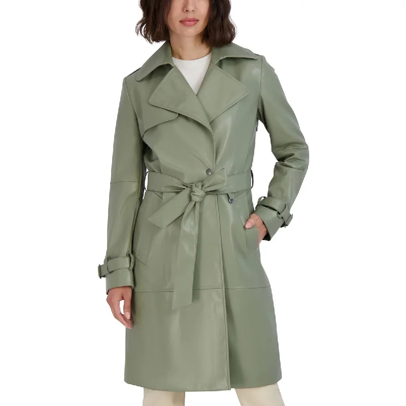 Relaxed Fashion Tahari Womens Vegan Leather Belted Trench Coat