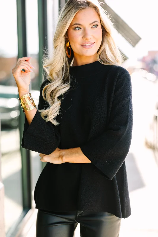 Soft Textures Just A Feeling Black Mock Neck Sweater