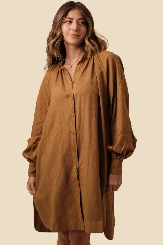 Soft Looks FRNCH Carene Linen Buttoned Mini Dress (Brown) S