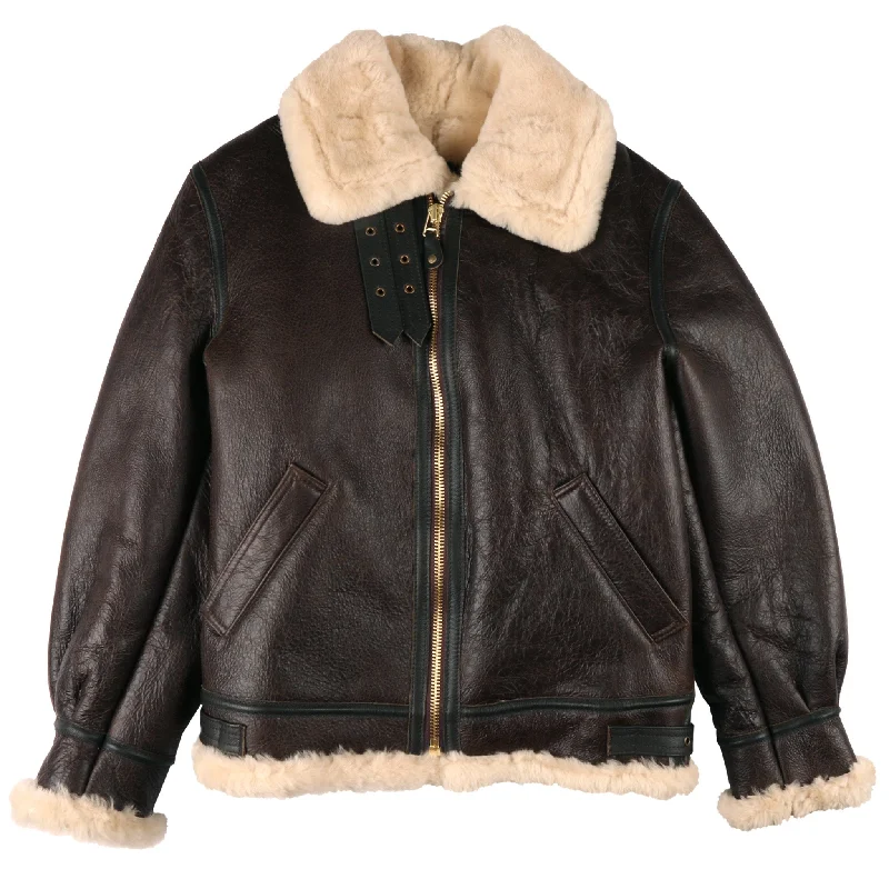 Trendy Layers 257S - Classic B-3 Sheepskin Leather Bomber Jacket - Brown