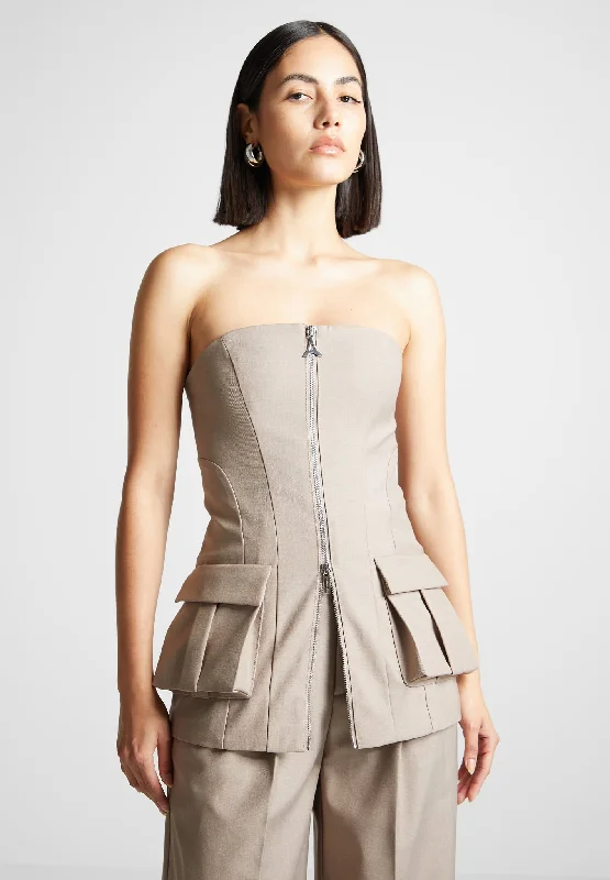 Versatile Outfits Tailored Longline Bandeau Top - Taupe