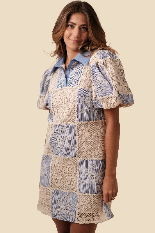 Relaxed Clothing Sofie the Label Sydney Blue Knit Patchwork Mini Dress