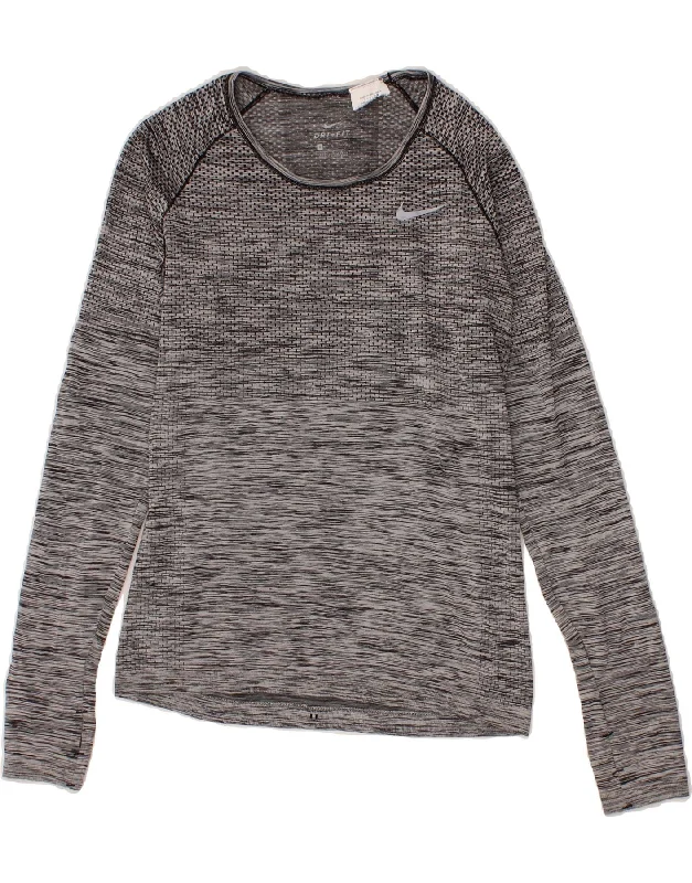 Classic Comfort NIKE Womens Dri Fit Top Long Sleeve UK 10 Small Grey Flecked