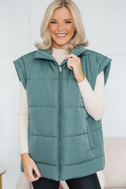 Soft Tops Make You Happy Army Green Quilted Vest