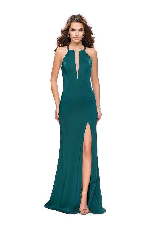 Comfy Pants La Femme - 25669 Plunging Halter Fitted Dress