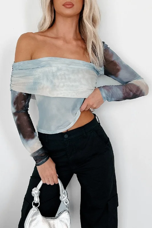 Elegant Dressing The Beauty Of Existence Asymmetric Mesh Top (Grey/Black)
