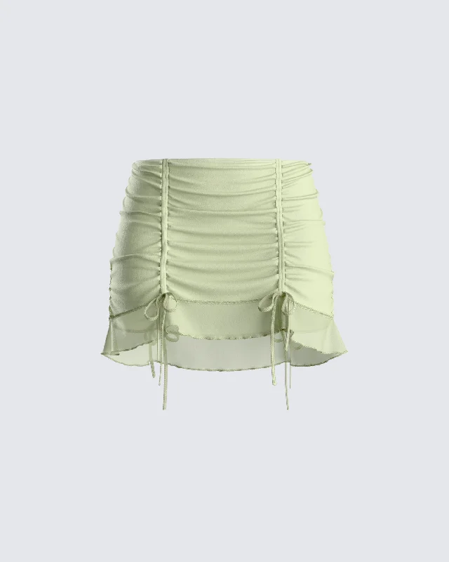 Timeless Style Jolie Olive Mesh Ruched Mini Skirt
