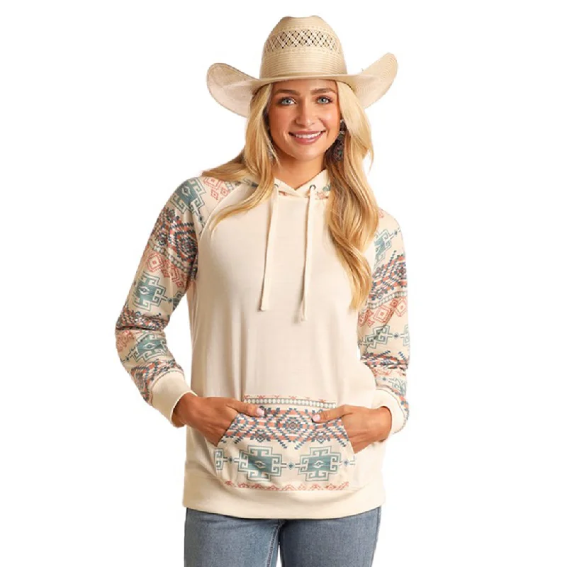 Comfy Chic Wear Rock & Roll Women's Natural & Aztec Sleeve Hoodie