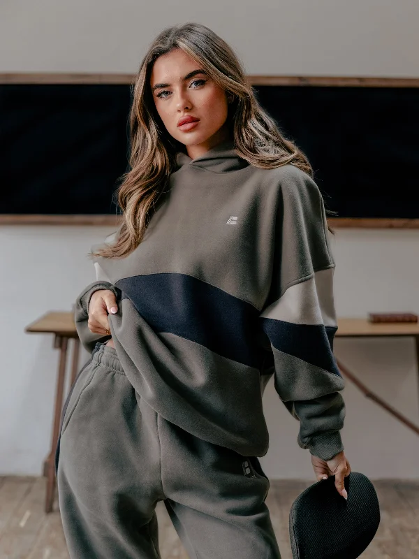 Soft Fabric Looks Panel Oversized Hoodie - Safari Green