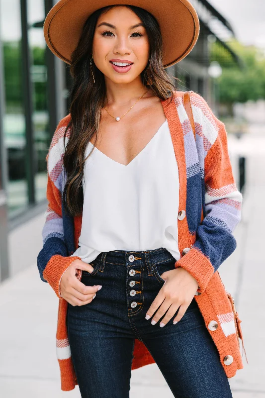 Easy Chic Fall For You Rust Orange Striped Cardigan