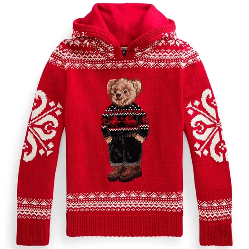 Warm Layers Polo Ralph Lauren Girl Long Sleeved Knit Hoodie Red