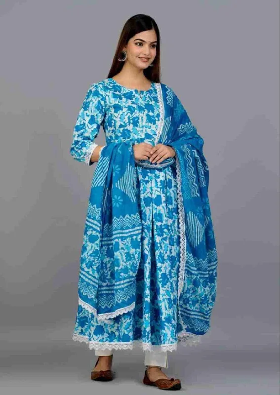 Urban Chic Light Blue Anarkali Kurti with Pant and Dupatta