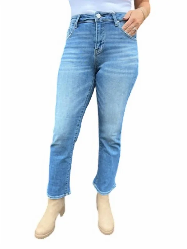 Cozy Chic Trends Mid Rise Cropped Flare Jeans In Medium Wash