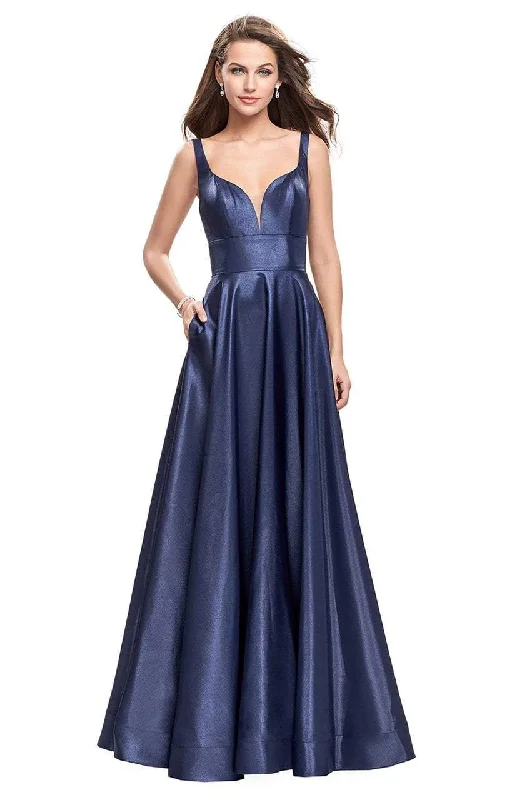 Chic Comfort Wear La Femme - 26015 Plunging Sweetheart Mikado A-line Dress