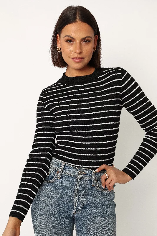 Effortless Looks Stacie Ribbed Knit Top - Black Stripe