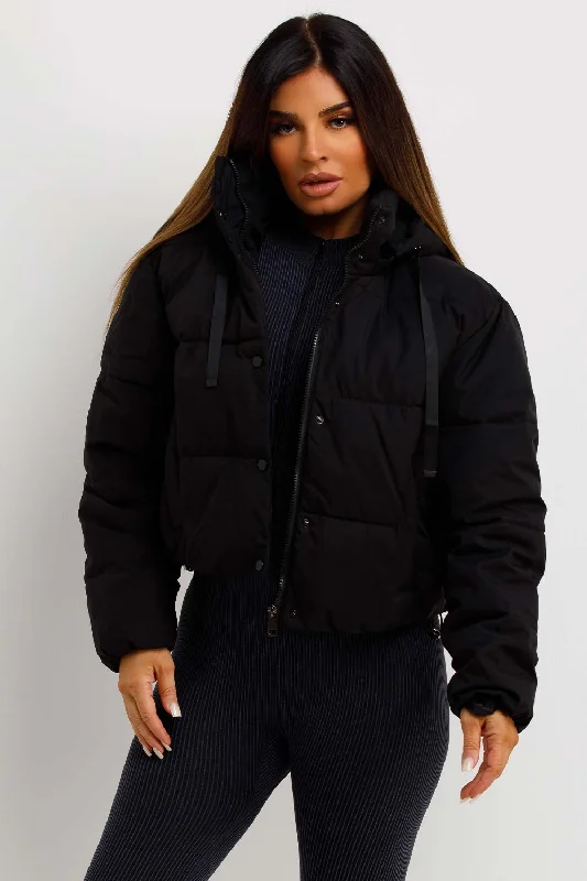 All-Day Outfits Black Puffer Padded Jacket With Hood