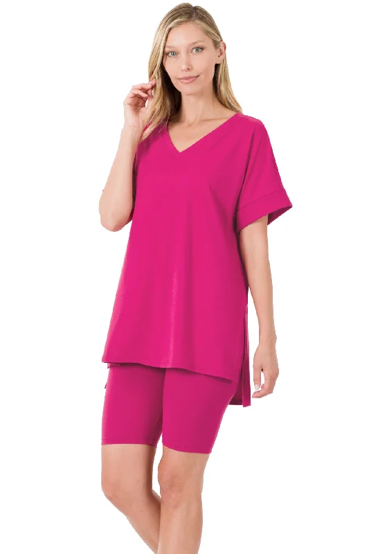 Relaxed Tops V-NECK TOP & BIKER SHORTS SET