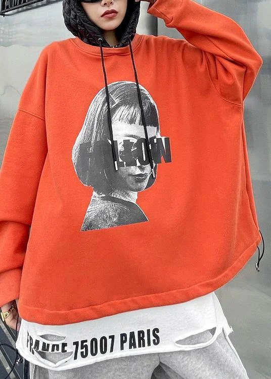 Easy Chic Wear Beautiful orange Figure printing clothes For Women Tutorials hooded blouse