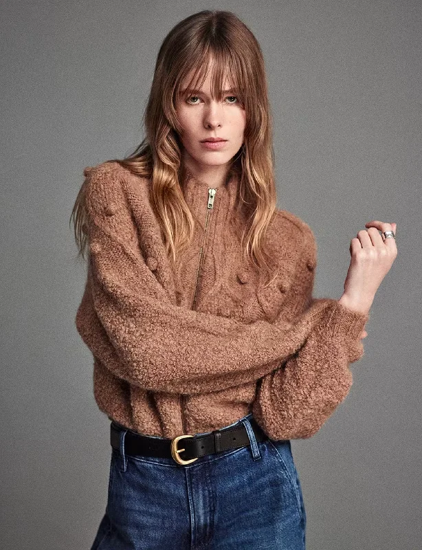 Everyday Outfits Popcorn Zip Cardi, Mink