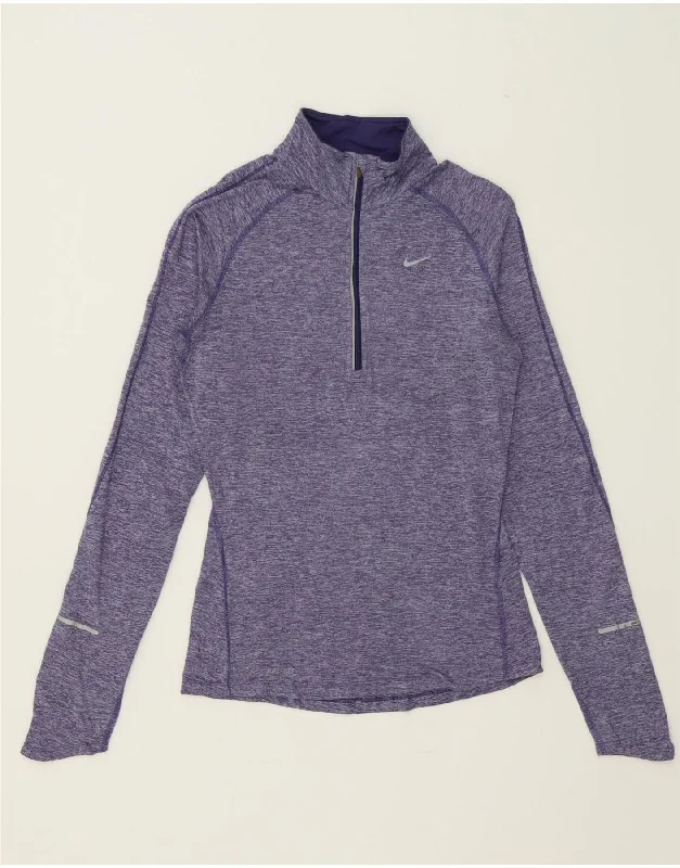 Breezy Comfort NIKE Womens Dri Fit Zip Neck Pullover Tracksuit Top UK 6 XS Purple Flecked